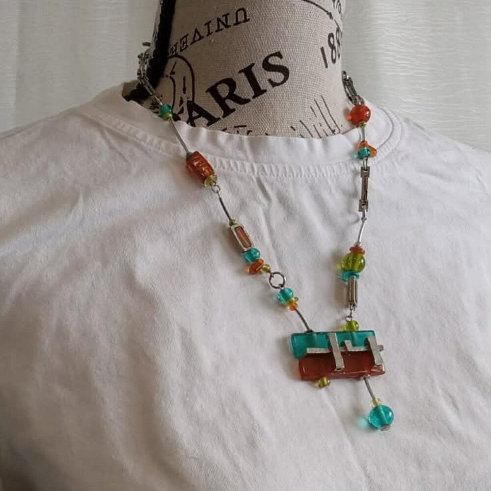 Anne-Marie Chagnon Brutalist Necklace with metalwork and glasswork